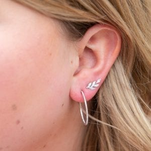 Diamond Leaf Stud Earrings in 14k White Gold