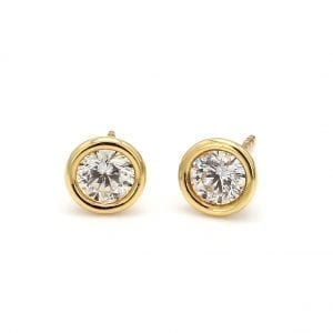 Bezel Set Diamond Stud Earrings in 18k Yellow Gold