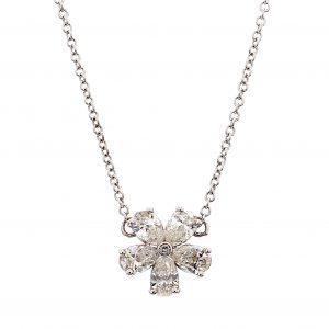 Pear Shaped Diamond Flower Pendant Necklace in 18k White Gold