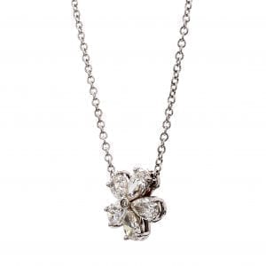 Pear Shaped Diamond Flower Pendant Necklace in 18k White Gold