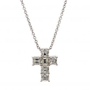 Asscher Cut Diamond Cross Necklace in 18k White Gold Sale Bailey's Fine Jewelry