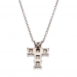 Asscher Cut Diamond Cross Necklace in 18k White Gold