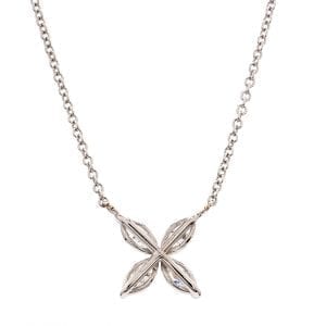 Marquise Diamond Floral Pendant Necklace in 14k White Gold