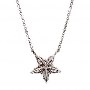Marquise Diamond Flower Pendant Necklace in 14k White Gold