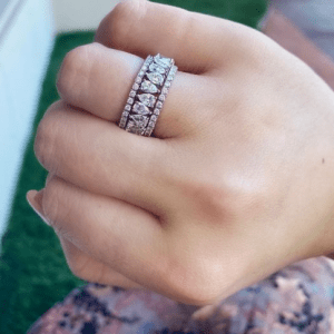 diamond stacked ring on hand