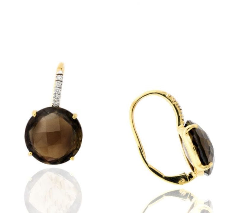 Smoky Topaz & Diamond Drop Earrings in 14k Yellow Gold