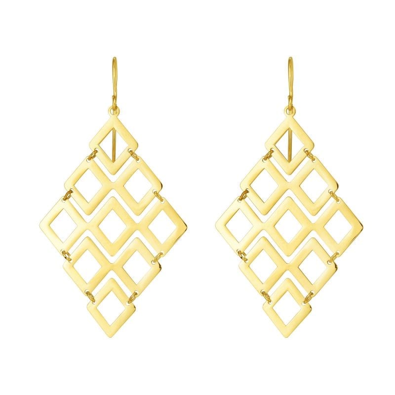 Diamond-Shaped Chandelier Drop Earrings in 14k Yellow Gold