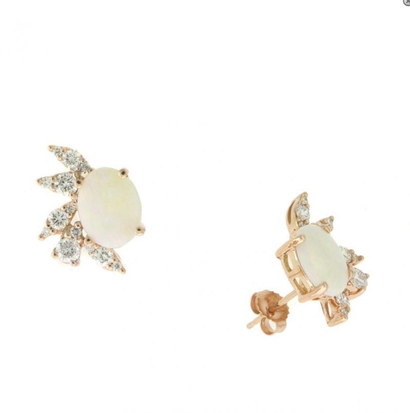 Opal & Diamond Wing Stud Earrings in 14k Rose Gold
