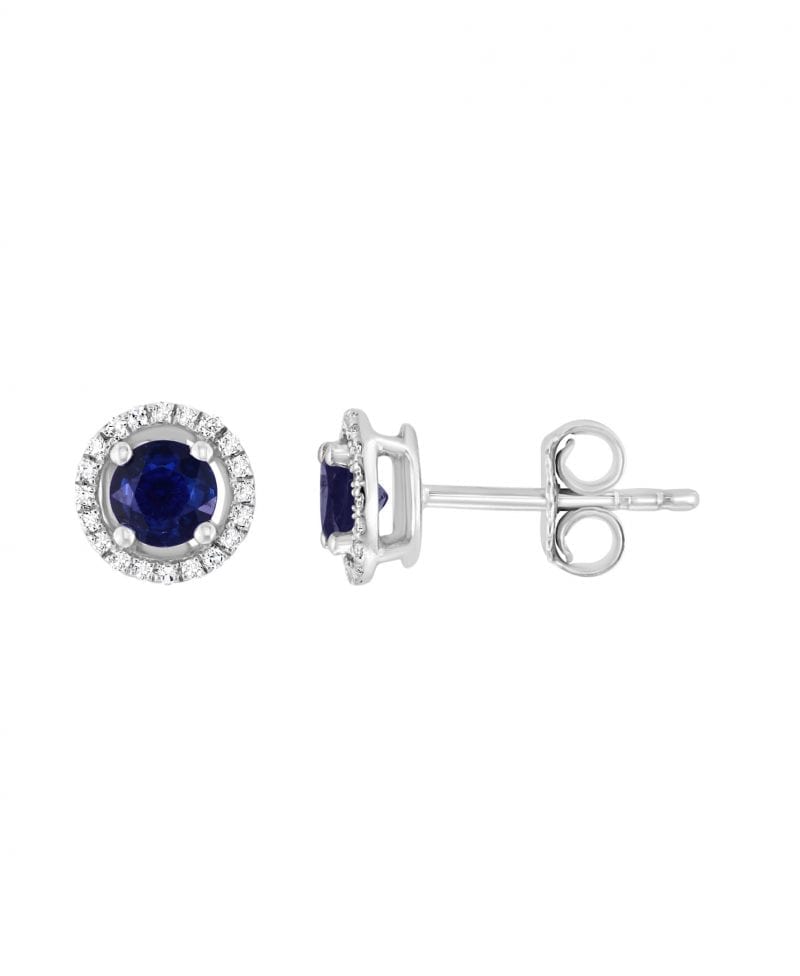 Sapphire & Diamond Halo Stud Earrings in 14k White Gold