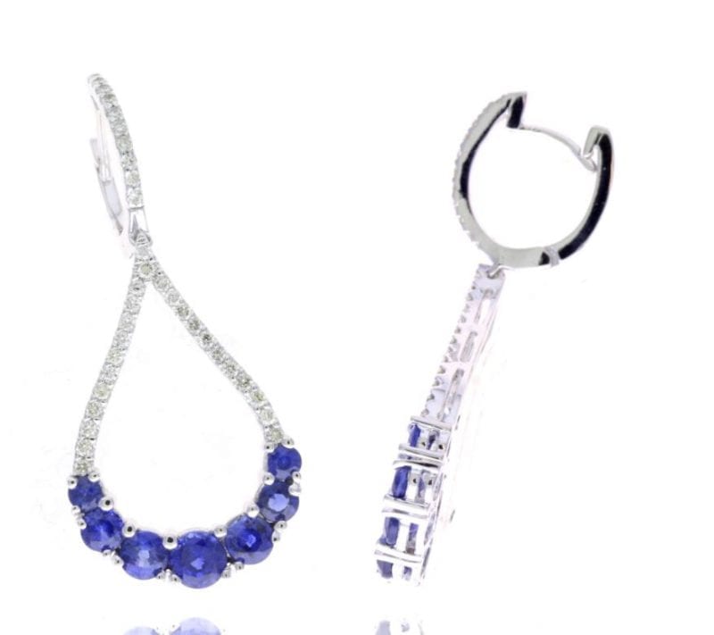 Sapphire & Diamond Open Teardrop Earrings in 14k White Gold