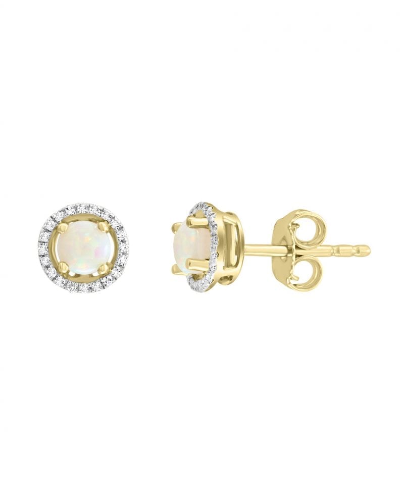Opal & Diamond Halo Stud Earrings in 14k Yellow Gold