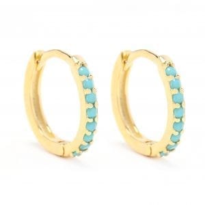 18k Yellow Gold Plated Turquoise Mini Hoop Earrings