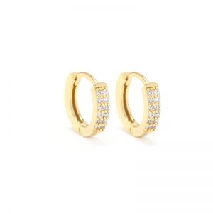 Yellow-Gold-Plate-Huggie-Earrings- with-two-rows-of-cz-stones-on-front