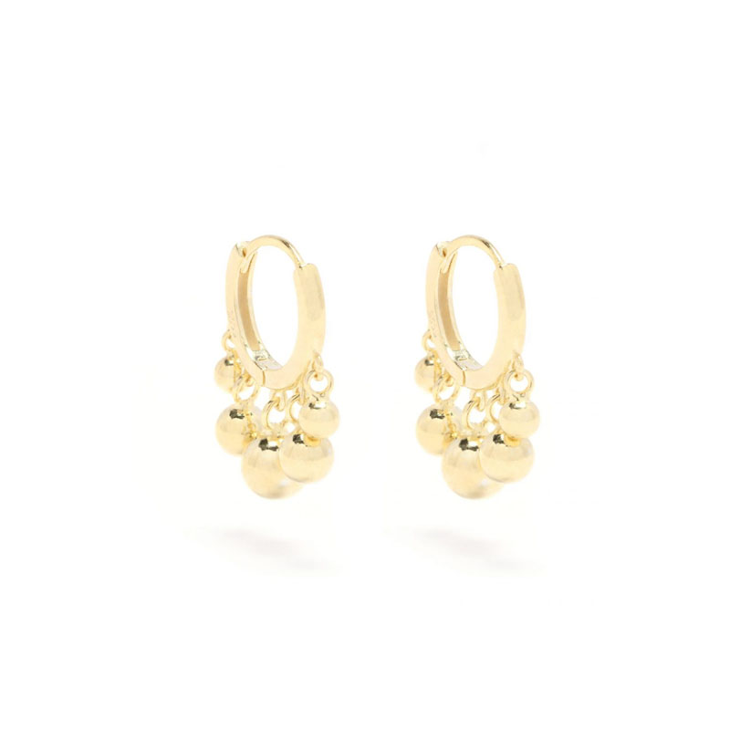 Gold_Plate_Huggie_Hoop_earrings with balls dangling