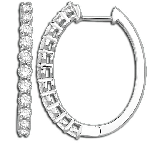 Diamond Oval Hoop Earrings in 14k White Gold
