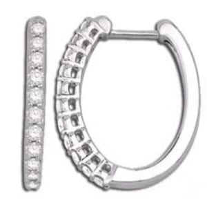 Diamond Oval Hoop Earrings in 14k White Gold Earrings Bailey's Fine Jewelry