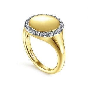 Diamond Halo Signet Pinky Ring in 14k Yellow Gold