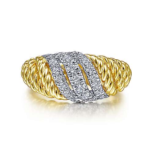 Twisted Dome Ring in 14k Yellow Gold with Diamonds