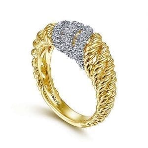 Twisted Dome Ring in 14k Yellow Gold with Diamonds