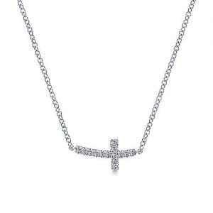 Sideways Cross Pendant Necklace in 14k White Gold