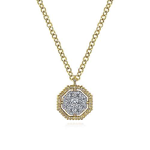 Pave Diamond Octagon Pendant Necklace in 14k Yellow Gold