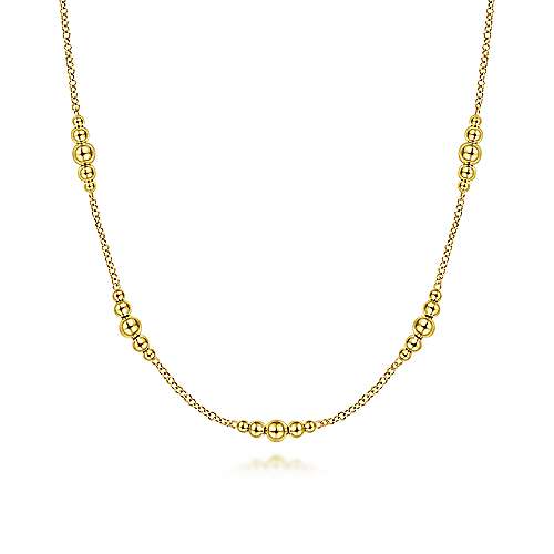 Graduated Bead Station Necklace in 14k Yellow Gold