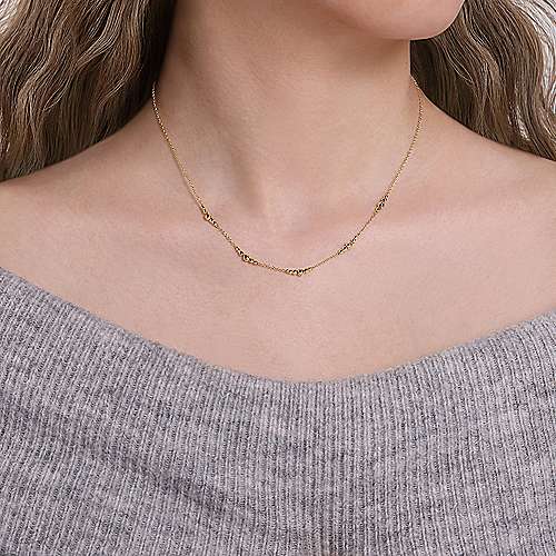 Satin Finish & High Polish Bead Necklace in 14k yellow gold (N-1065)