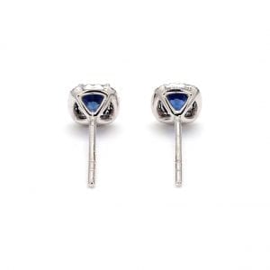 Sapphire & Diamond Cushion Stud Earrings in 14k White Gold