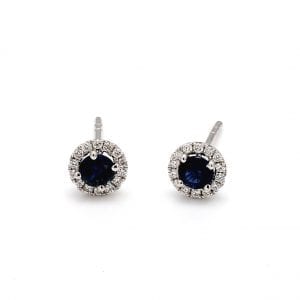 Blue Sapphire & Diamond Stud Earrings in 14k White Gold Stud Earrings Bailey's Fine Jewelry