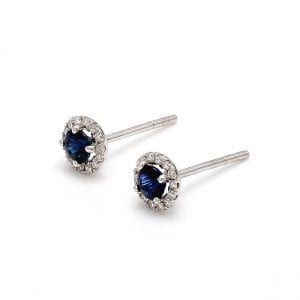 Blue Sapphire & Diamond Stud Earrings in 14k White Gold