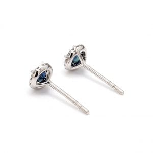 Blue Sapphire & Diamond Stud Earrings in 14k White Gold