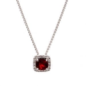 Ruby & Diamond Cushion Pendant Necklace in 14k White Gold Necklaces & Pendants Bailey's Fine Jewelry