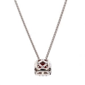 Ruby & Diamond Cushion Pendant Necklace in 14k White Gold