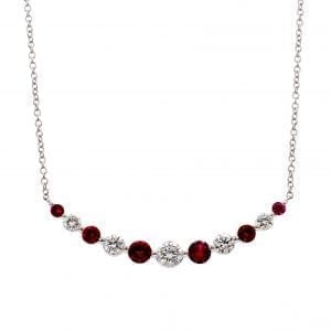 Ruby & Diamond Graduated Curve Pendant Necklace in 18k White Gold