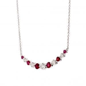 Ruby & Diamond Graduated Curve Pendant Necklace in 18k White Gold