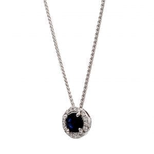 Blue Sapphire & Diamond Pendant Necklace in 14k White Gold