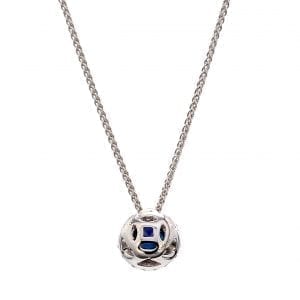 Blue Sapphire & Diamond Pendant Necklace in 14k White Gold