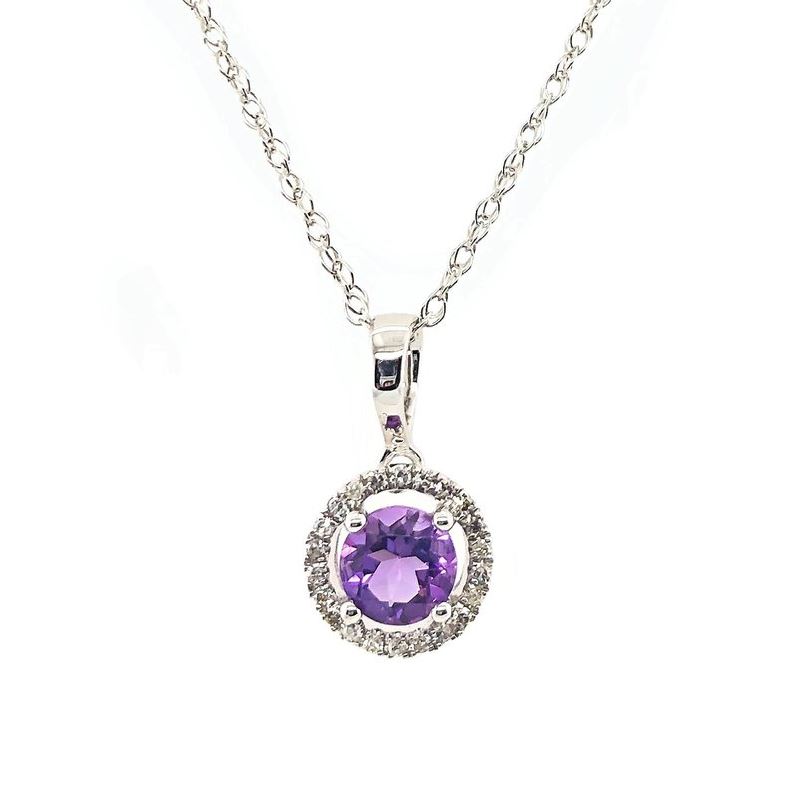 Amethyst & Diamond Halo Pendant Necklace in 14k White Gold – Bailey's ...