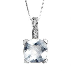 Aquamarine & Diamond Cushion Pendant Necklace in 14k White Gold Necklaces & Pendants Bailey's Fine Jewelry