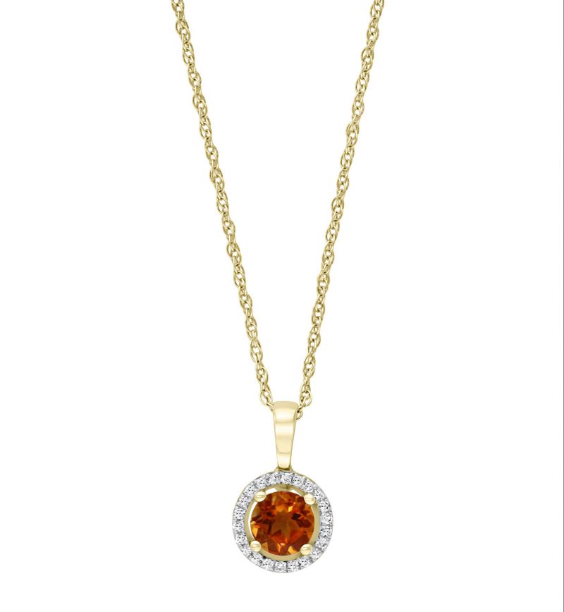 Citrine & Diamond Halo Pendant Necklace in 14k Yellow Gold