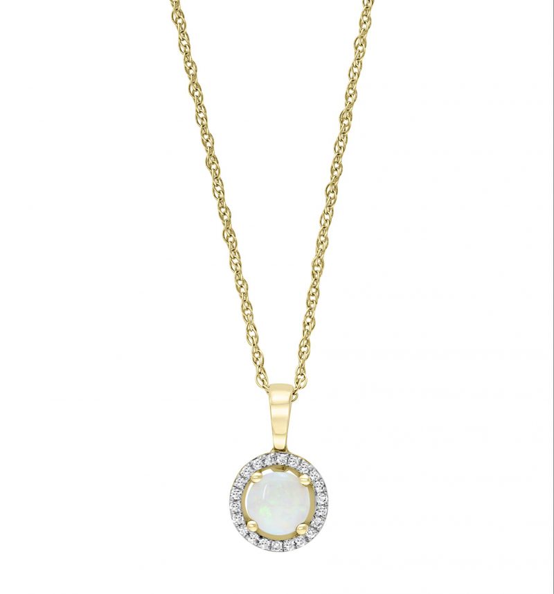 Opal & Diamond Halo Pendant Necklace in 14k Yellow Gold