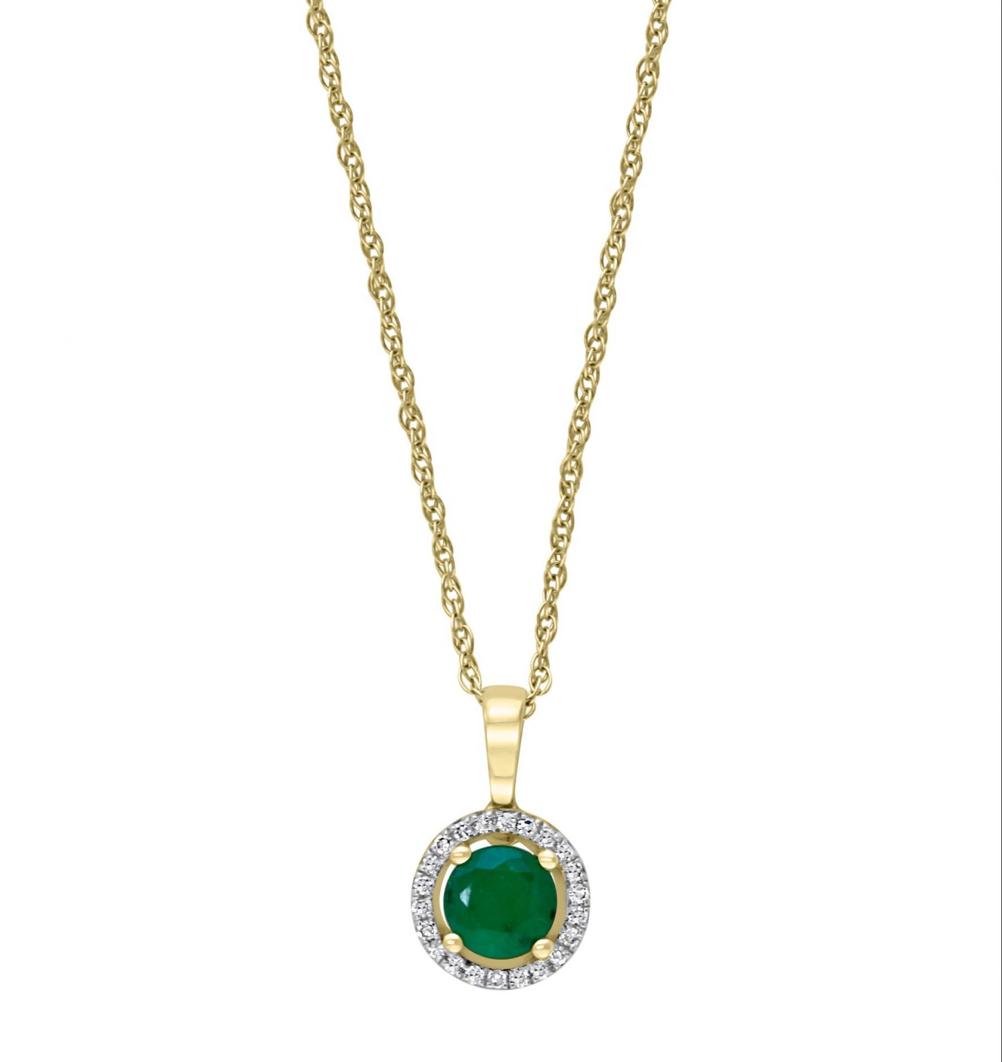 Emerald & Diamond Halo Pendant Necklace in 14k Yellow Gold – Bailey's ...