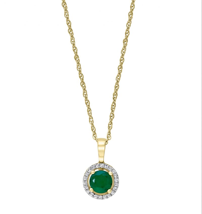 Green Oval Emerald Diamond Halo Pendant Chain Necklace 14K Yellow Gold 