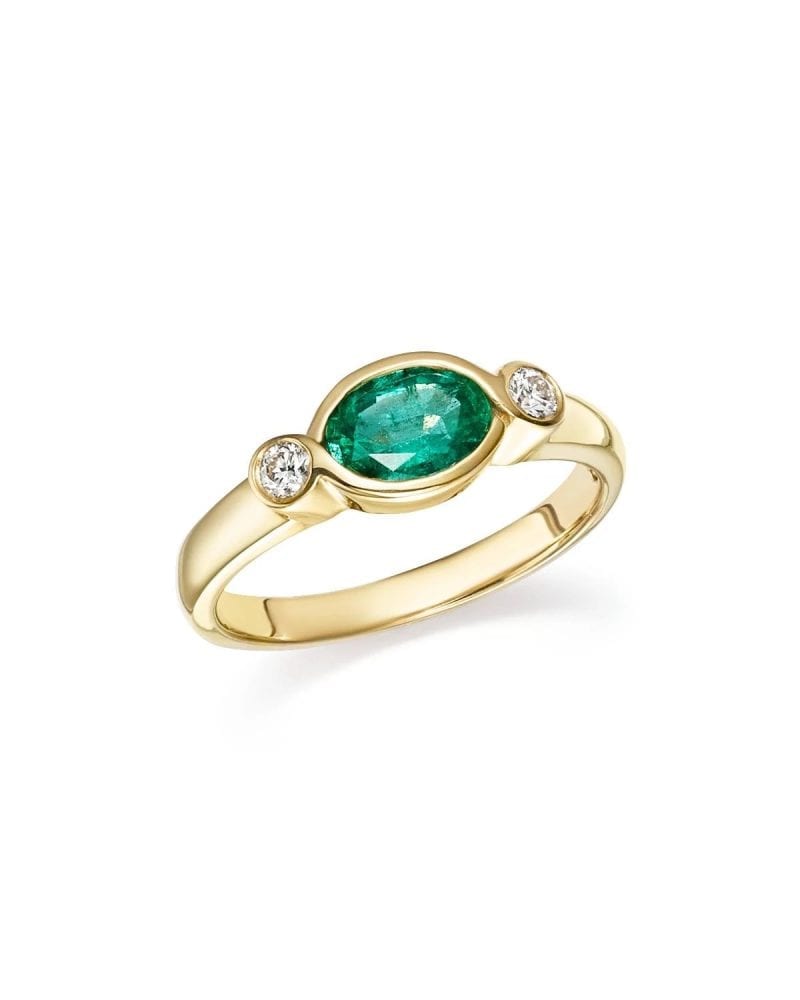 East-West Emerald & Diamond Ring in 14k Yellow Gold