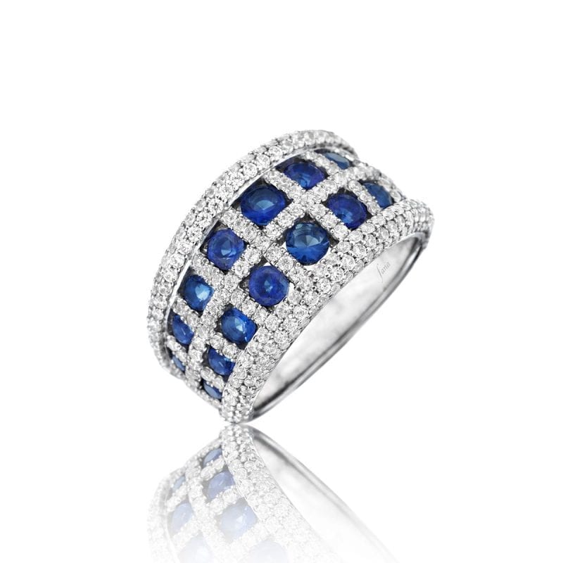 Sapphire & Diamond Checkerboard Ring in 14k White Gold