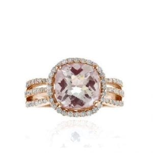 Cushion Morganite & Diamond Ring in 14k Rose Gold