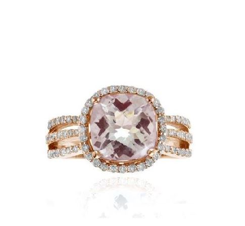 Cushion Morganite & Diamond Ring in 14k Rose Gold
