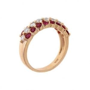 Multi-Row Diamond & Ruby Ring in 14k Rose Gold