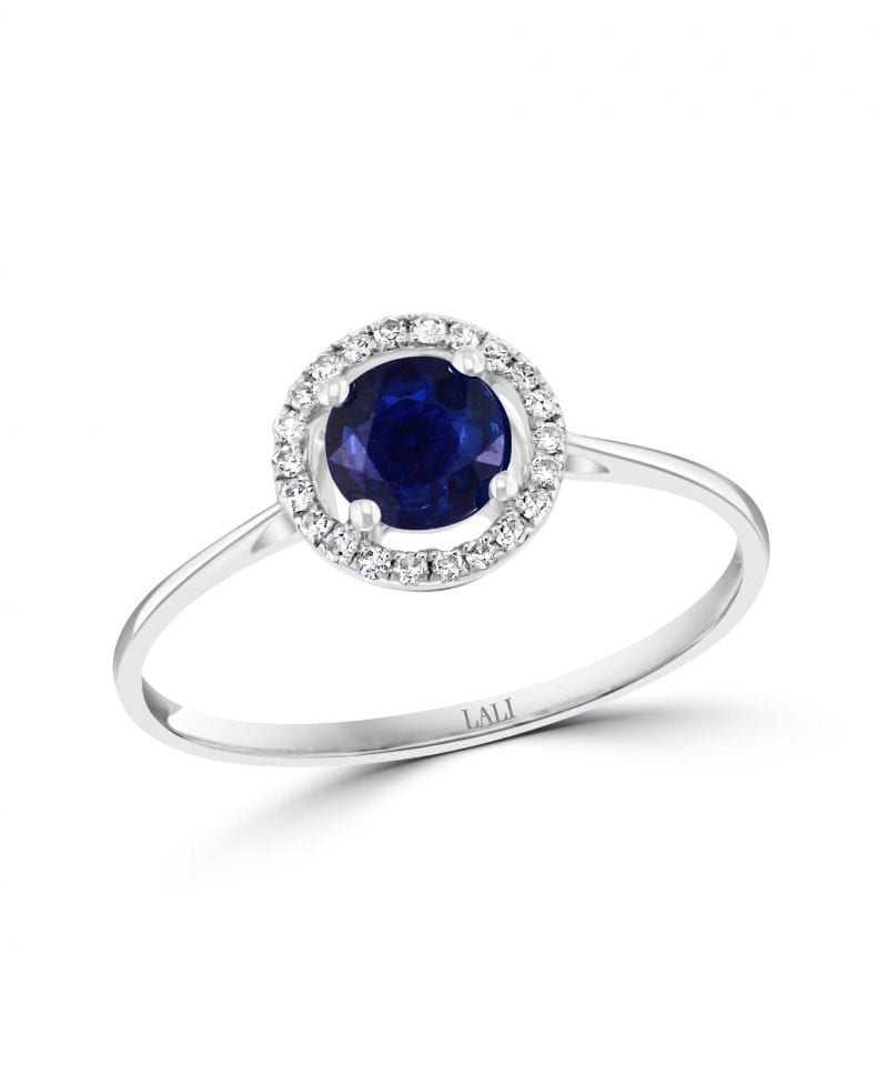 Sapphire & Diamond Halo Ring in 14k White Gold