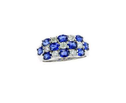 Multi-Row Blue Sapphire & Diamond Ring in 14k White Gold